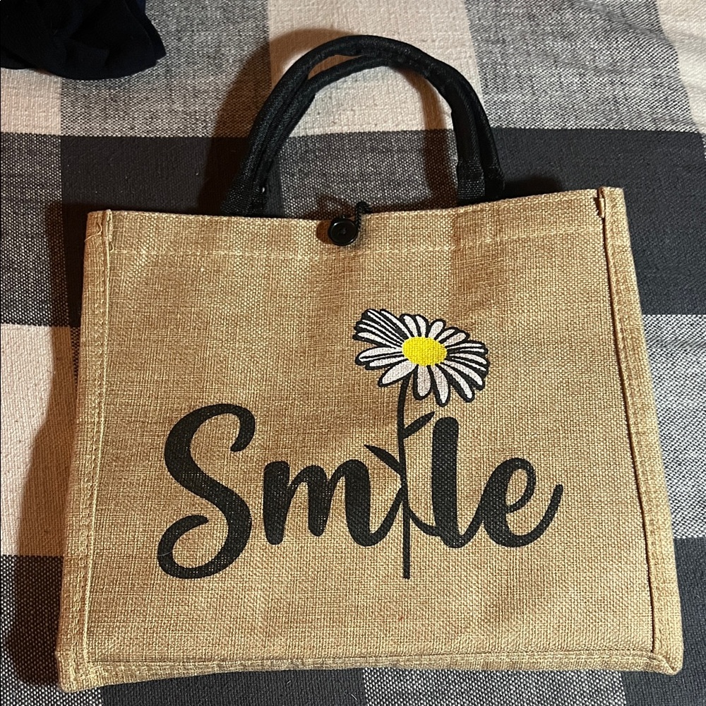 Smile Jute Tote Bag - Natural and Black